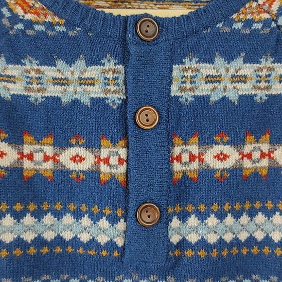 Lucky Brand Lambswool Striped Fair Isle Henley Sweater Unisex Size L - Picture 5 of 9